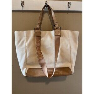 Botkier Cotton Canvas Woven Tote White & Brown Medium Purse